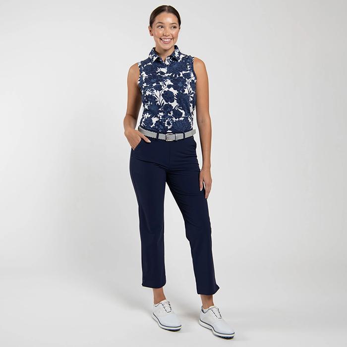 Women Hollow Pima Print Polo S/L