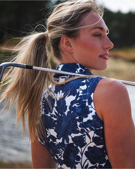 Women Hollow Pima Print Polo S/L