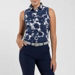 Women Hollow Pima Print Polo S/L