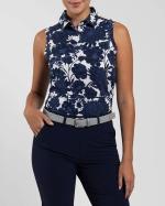 Women Hollow Pima Print Polo S/L