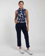 Women Hollow Pima Print Polo S/L